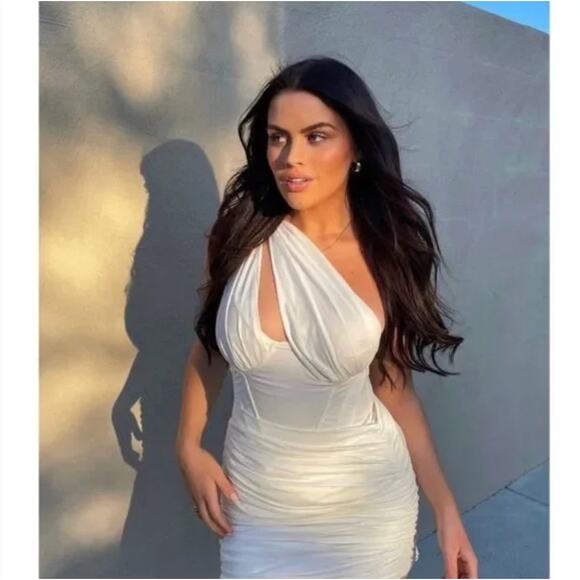 House Of CB Dress Large Clementine Cut Out Asymmetric White Mini Chic Party Sexy - Picture 2 of 14